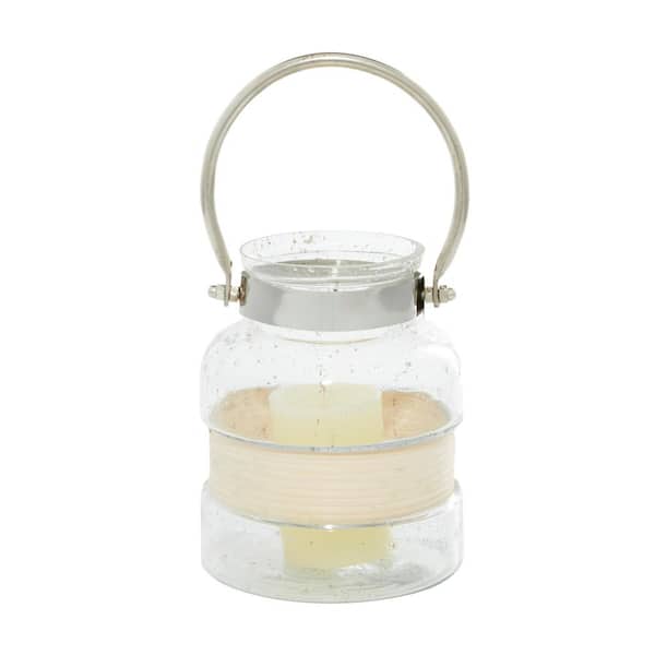Novogratz 8 in. H Clear Glass Decorative Candle Lantern with Curved Handle