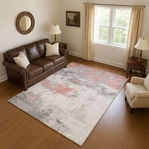 Mayfield Premium Machine Washable Abstract AMF1685 Coral 8 ft. x 10 ft. Area Rug