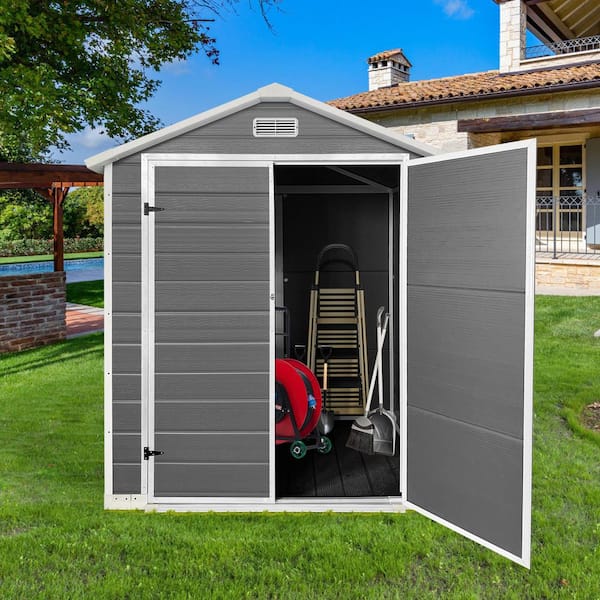 Gray 6 ft. W x 4 ft. D Plastic Outdoor Storage Shed Resin Garden