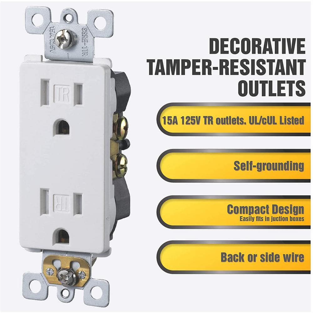 White Thermoplastic Tamper Resistant Duplex Wall Outlet