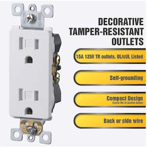 Decorator Receptacle 15 Amp 125-Volt NEMA5-15R Wall Mount Duplex Outlet UL Listed, White (10-Pack)
