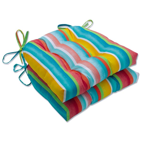 Pillow Perfect Striped 16 x 15.5 Outdoor Dining Chair Cushion in Multicolored (Set of 2)
