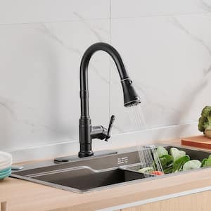 Single Handle Pull Down Sprayer Kitchen Faucet High Arc Spout with 360° Swivel in Oil Rubbed Bronze