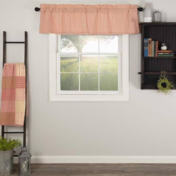 VHC BRANDS Sawyer Mill Ticking Stripe 60 in. L x 16 in. W Cotton Valance in Country Red Dark Tan