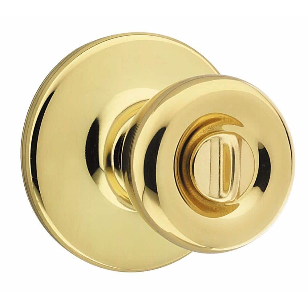 Kwikset Security Tylo Polished Brass Interior Bed/Bath Privacy Door Knob  with Antimicrobial Technology in the Door Knobs department at