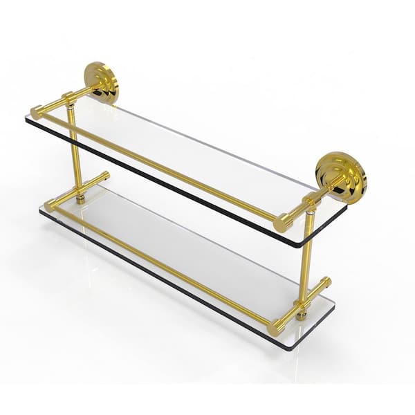 Allied Brass Que New 22 in. L x in. H x in. W 2-Tier Clear Glass  Bathroom Shelf with Gallery Rail in Polished Nickel QN-2/22-GAL-UNL The  Home Depot