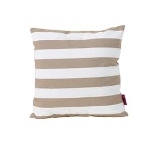 Megumi Brown and White Striped Water Resistant Fabric 18 in. x 18 in. Outdoor Patio Throw Pillow