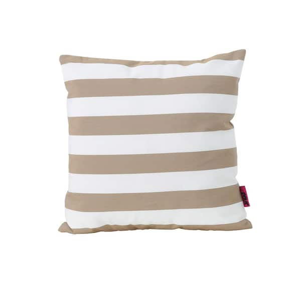 Noble House Megumi Brown and White Striped Water Resistant Fabric 18 in. x 18 in. Throw Pillow