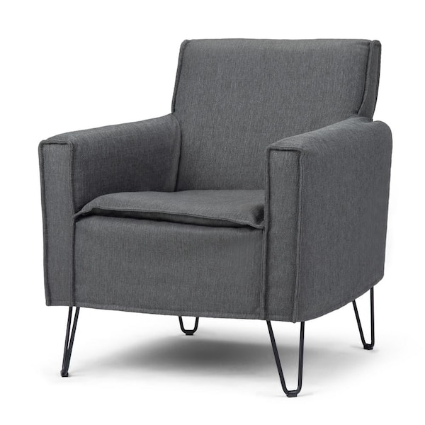 Simpli Home Warren 28 in. Wide Slate Grey Woven Fabric Mid Century Modern Accent Chair