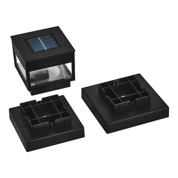 Hampton Bay - 10 Lumen Black LED Outdoor Solar 4x4 Deck Post Cap Light Fits 2.5 in. x 2.5 in./3.5 in. x 3.5 in./4 in. x 4 in. Posts