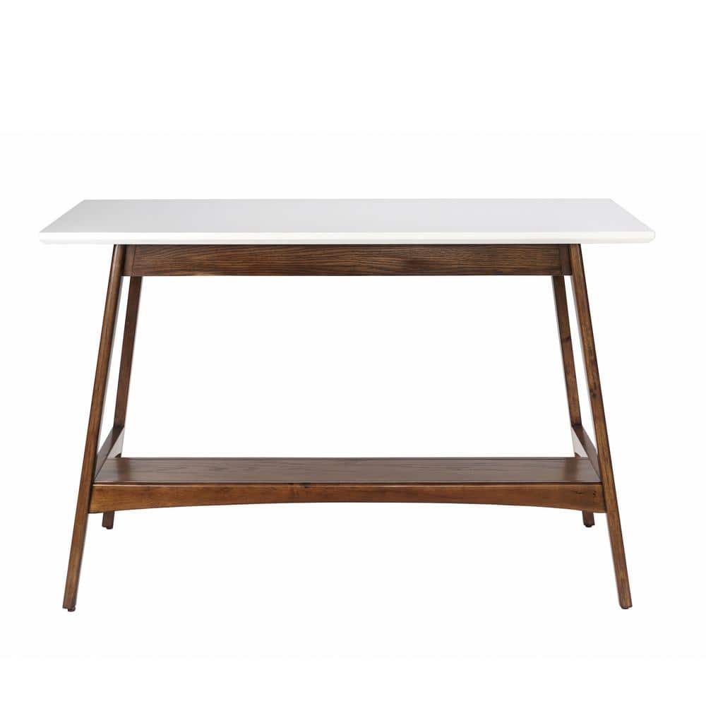 Avenu Mid-Century White and Oak Writing Desk with Drawer