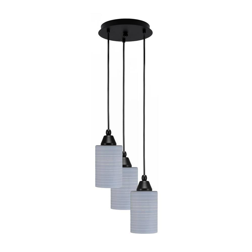 Savannah 10 in. 3-Light Matte Black Cord Pendant Light Gray Matrix Glass Sh