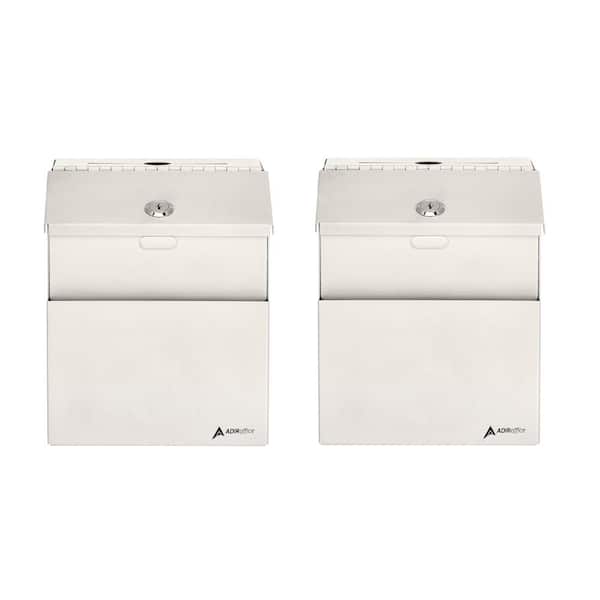 AdirOffice Wall Mountable Steel Locking Suggestion Box in White (2-Pack)