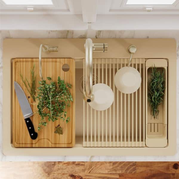 Karran 33 in. Drop-In Single Bowl Quartz Workstation Kitchen Sink