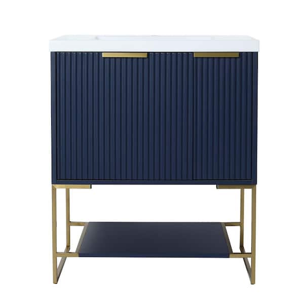 CASAINC 18.1 in. W x 29.5 in. D x 35 in. H Freestanding Bath Vanity in Navy Blue with White Top With Resin Basin
