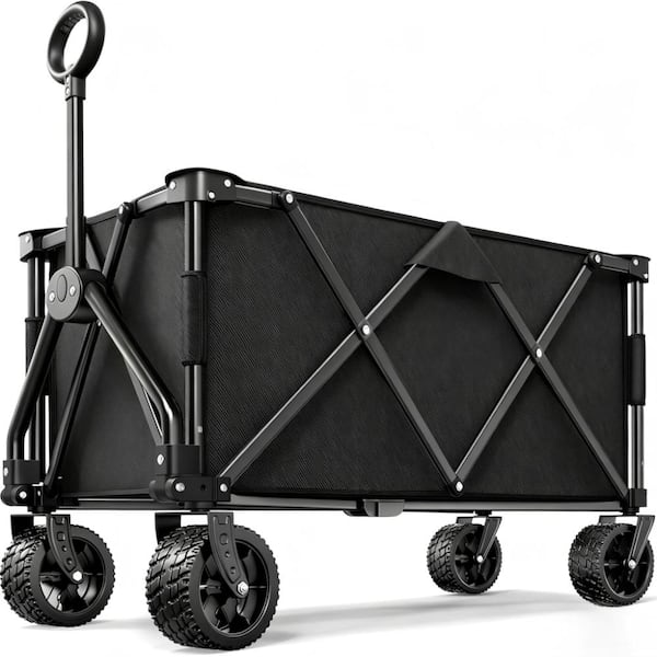 420 lb Foldable Beach Wagon Cart with Big All Terrain Wheels, 180L Collapsible Utility Wagon, Carbon Black