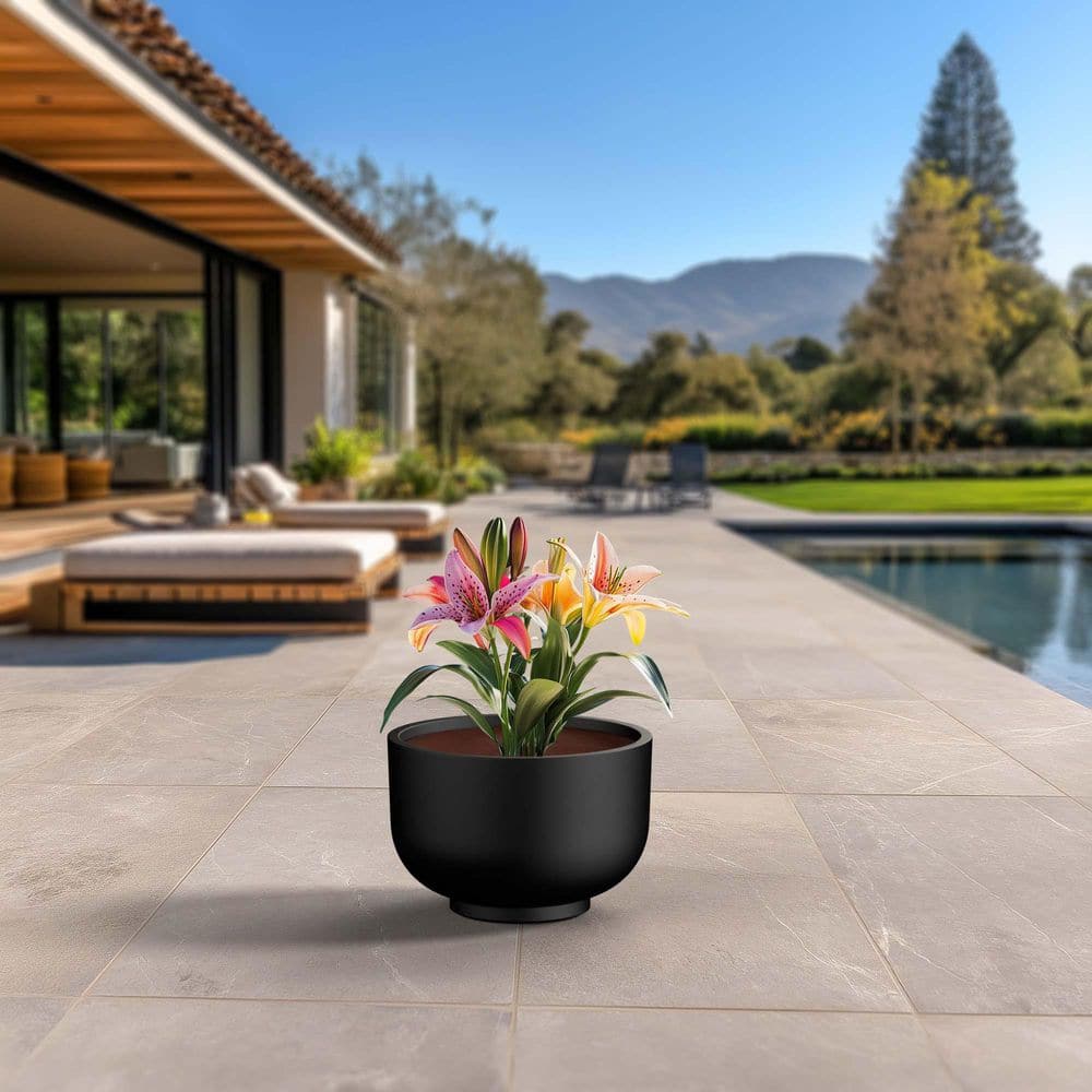 18 in. Large Charcoal Black (Enhanced Interior) Concrete Round Planter / Pot with Drainage Holes price history on PriceWatchPro