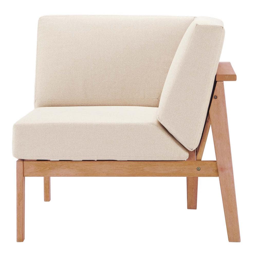 Natural Eucalyptus Wood Outdoor Corner Chair with Taupe Cushions