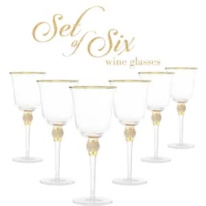 (Set of 6)  Luxurious Rose and White 18 oz. Wine Glass with Dazzling Rhinestone Design and Gold tone Rim