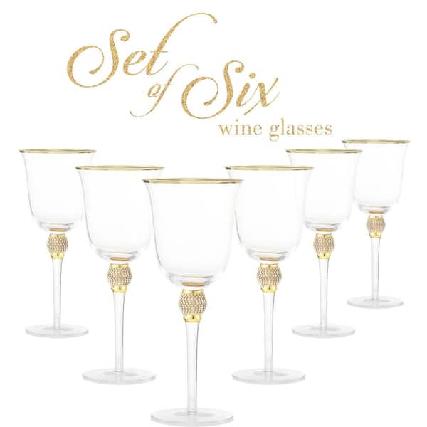 Unbranded (Set of 6)  Luxurious Rose and White 18 oz. Wine Glass with Dazzling Rhinestone Design and Gold tone Rim