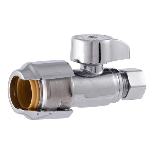 SharkBite Max 1/2 in. Push-to-Connect x 3/8 in. O.D. Compression Chrome-Plated Brass Quarter-Turn Straight Stop Valve
