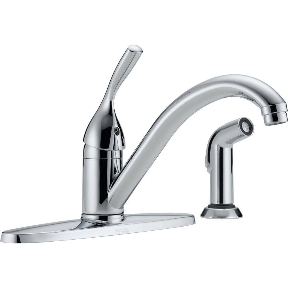 Delta Classic Single-Handle Standard Kitchen Faucet with Side Sprayer in Chrome, Grey -  400-DST