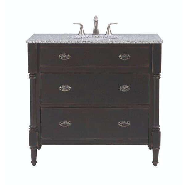 Home Decorators Collection Fallston 37 in. Vanity in Weathered Brown with Granite Vanity Top in Grey with Weathered Brown Sink