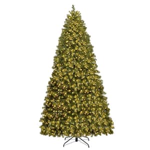 8 ft. Pre-Lit Dense PVC Christmas Tree Spruce Hinged with 880 LED Lights and Stand