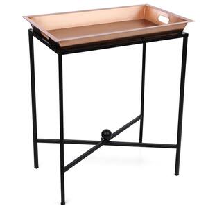 Butler Tray Table – 25 in. x 15.6 in. D x 30.5 in. Copper and Black Metal Side Table with Removable Tray, Serving Tray
