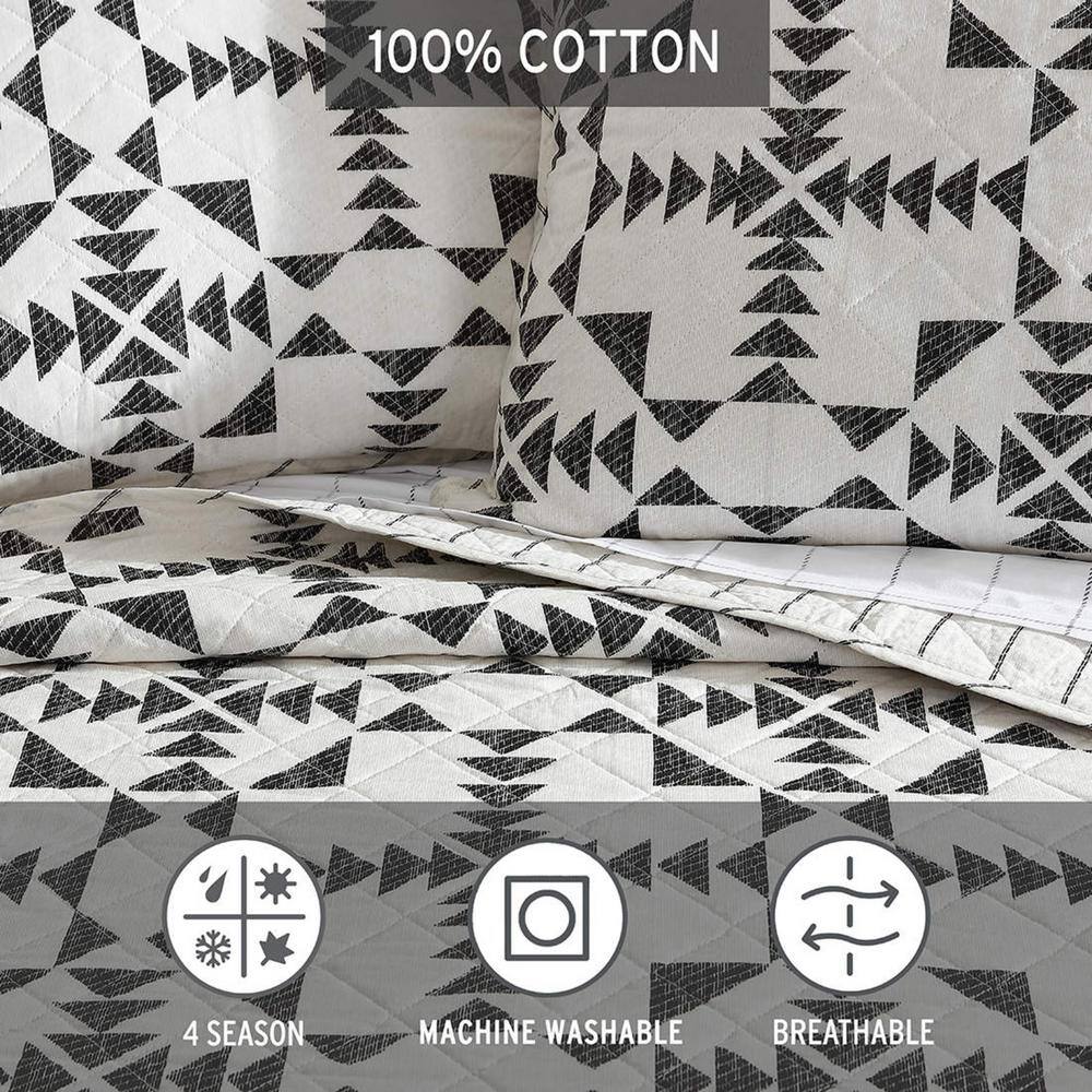 Ivory and Charcoal Cotton Twin Reversible Quilt Set