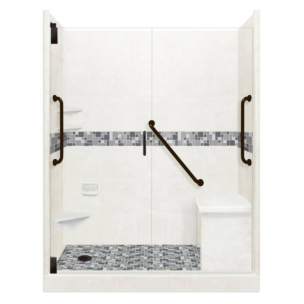 Newport Freedom Grand Hinged 32 in. x 60 in. x 80 in. Left Drain Alcove Shower Kit in Natural Buff and Black Pipe price history on PriceWatchPro