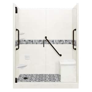 Newport Freedom Grand Hinged 32 in. x 60 in. x 80 in. Left Drain Alcove Shower Kit in Natural Buff and Black Pipe