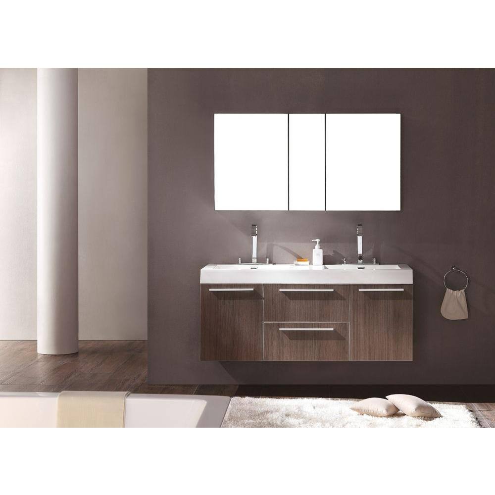 Sleek 54" Gray Oak Double Sink Wall-Mount Vanity Set with Acrylic Top
