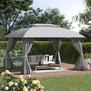 10 ft. x 13 ft. Patio Gazebo Canopy, Double Vented Roof, Steel Frame, Curtain Sidewalls, Outdoor Sun Shade Shelter