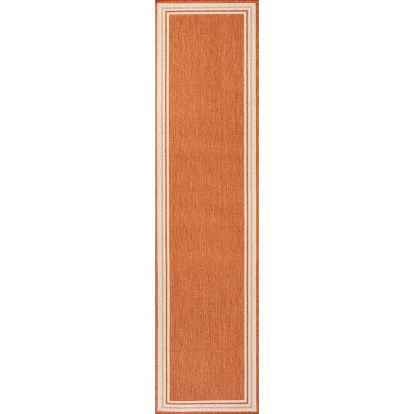 James Modern Border Stripe Orange/Cream 2 ft. x 8 ft. Indoor/Outdoor Area Rug
