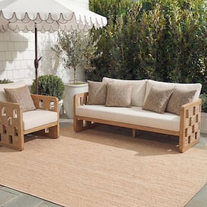 Courtyard Natural/Cream 10 ft. x 14 ft. Chevron Solid Color Indoor/Outdoor Area Rug
