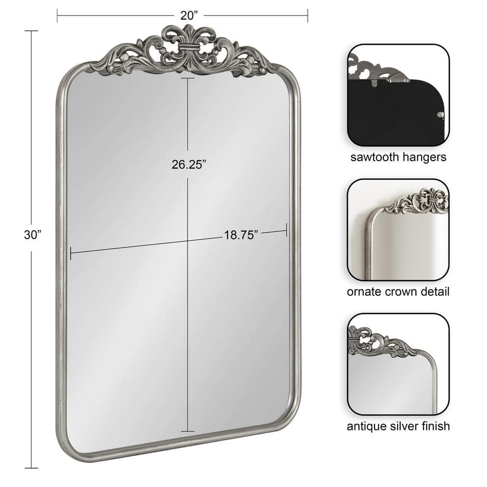 Laubry 30" x 20" Silver Ornate Rectangular Vanity Mirror