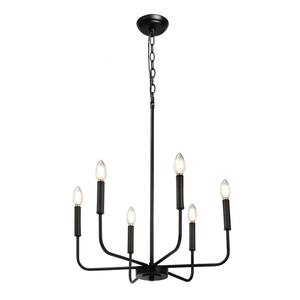 Industrial 6-Light Black Candlestick Chandelier for Living Room with No Bulbs Included