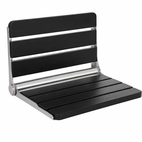 16 in. Foldable Wooden Shower Seat for Inside Shower, 400 lb. Max Load Wall Mounted Folding Shower Bench, Black