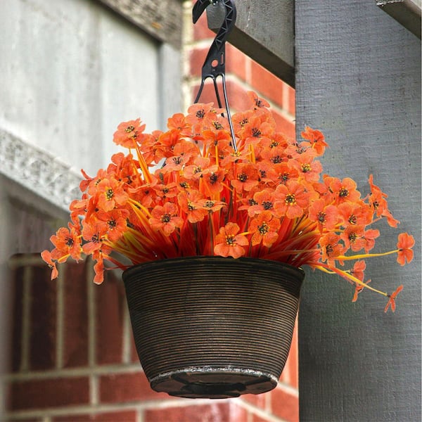 Unbranded 14 in. Deep Orange Indoor/Outdoor UV Resistant Faux Artificial Orchid Flower, 21-Bundles