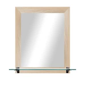 21.5 in. W x 25.5 in. H Framed Rectangle Blonde Maple Horizontal Mirror with Tempered Glass Shelf/Black Brackets