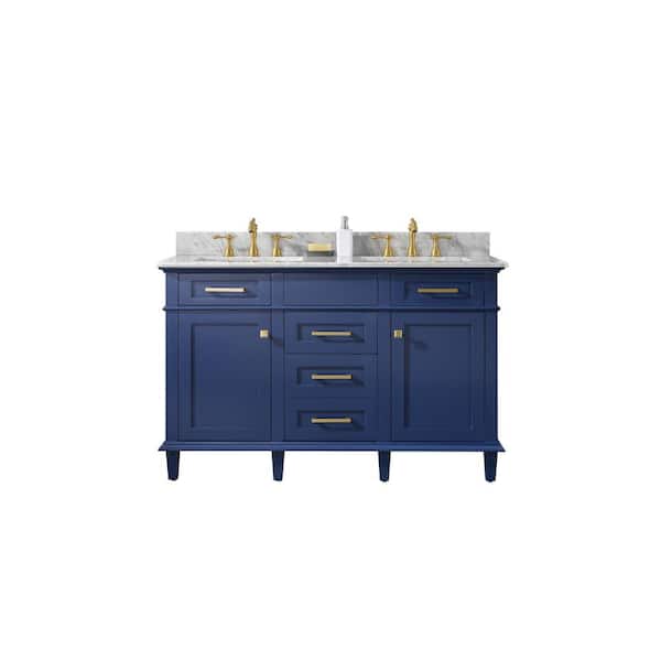 Legion Furniture 54 in. W x 22 in. D Vanity in Blue with Marble Vanity Top in White with White Basin with Backsplash