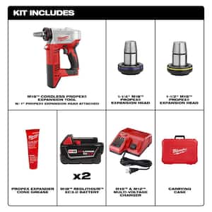 M18 18-Volt Lithium-Ion Cordless 3/8 in. to 1-1/2 in. Expansion Tool Kit with 3 Heads, Two 3.0 Ah Batteries and Heat Gun