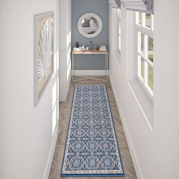 Hampton Brocade Navy 2 ft. x 8 ft. Indoor Runner Rug