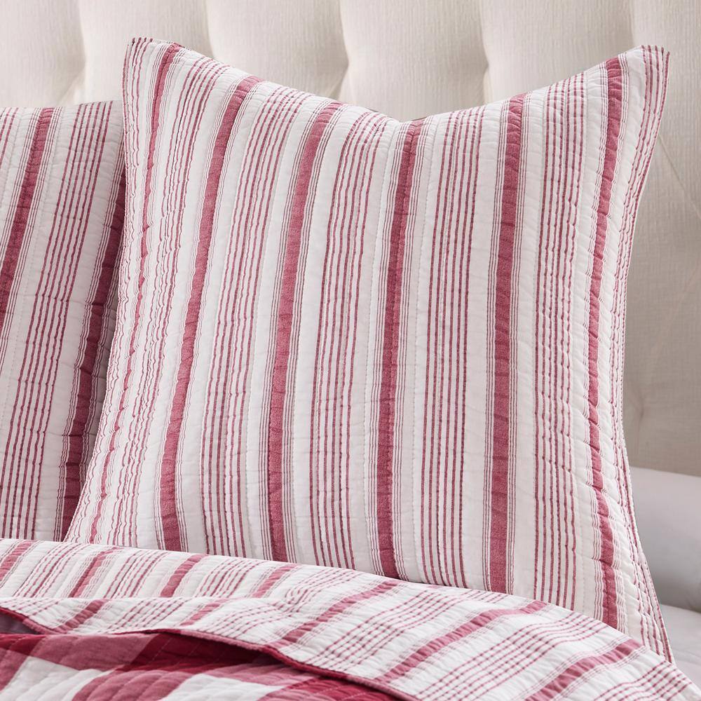 Camden Red and Cream Cotton Euro Sham Set