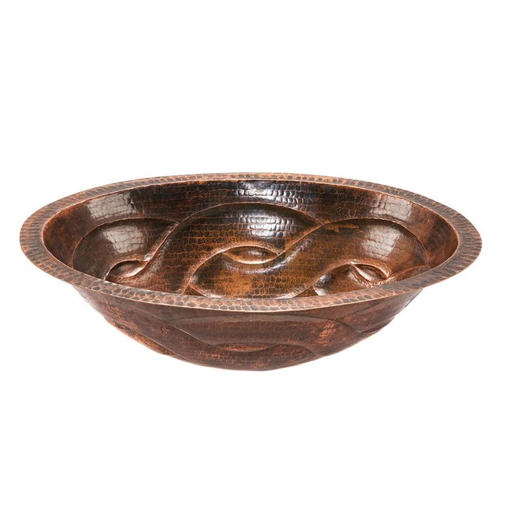 22" Oval Hammered Copper Undermount Bathroom Sink