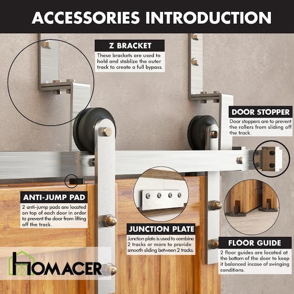 HOMACER 11 ft./132 in. Brushed Nickel Double Track Bypass Z-Shape