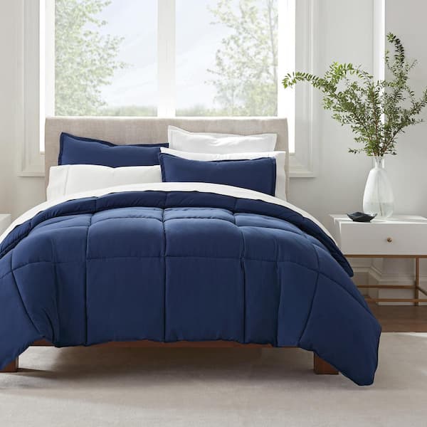 Serta Simply Clean 2-Piece Navy Solid Microfiber Twin XL Comforter