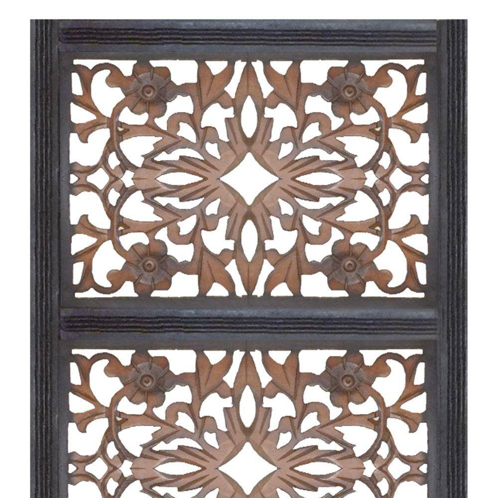 Burnt Black Mango Wood Floral Carved Wall Panel, 20" x 72"