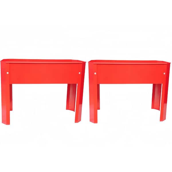 Mini Metal Raised Planter with Legs in Red with 2 Sets